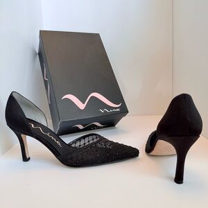 Nina Black Stiletto Heels with Mesh Overlay